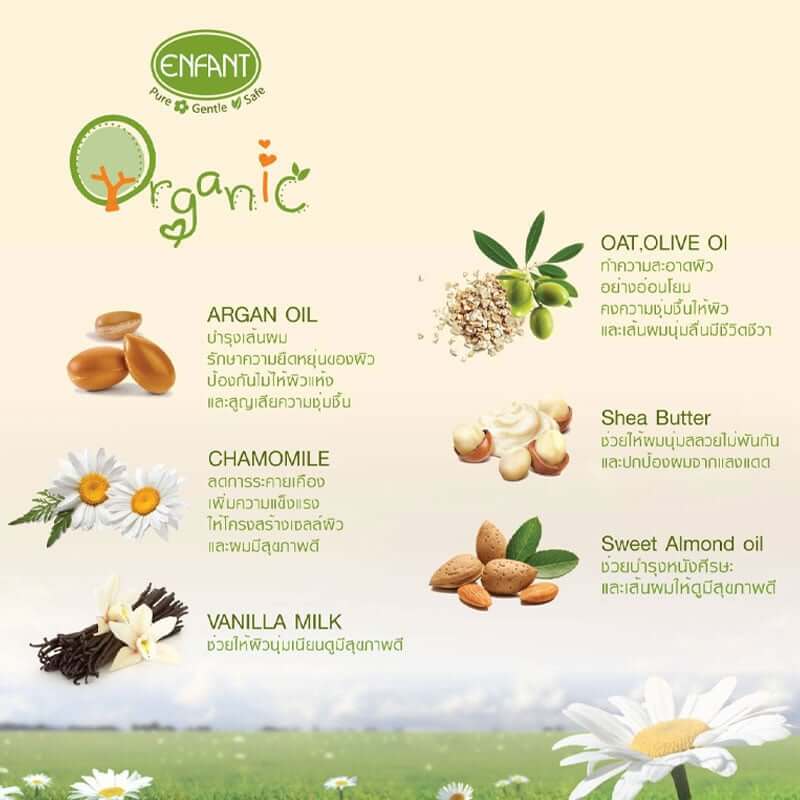 เจลอาบน้ำและสระผม อองฟองต์ สูตรอ่อนโยน 2in1 Organic Plus 300ml. Enfant	 		 		